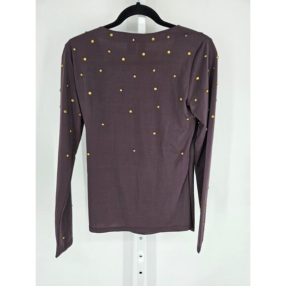 Carmen Marc Valvo Womens Sz M Long Sleeve Blouse Plum Purple Gold Studded - Picture 4 of 4
